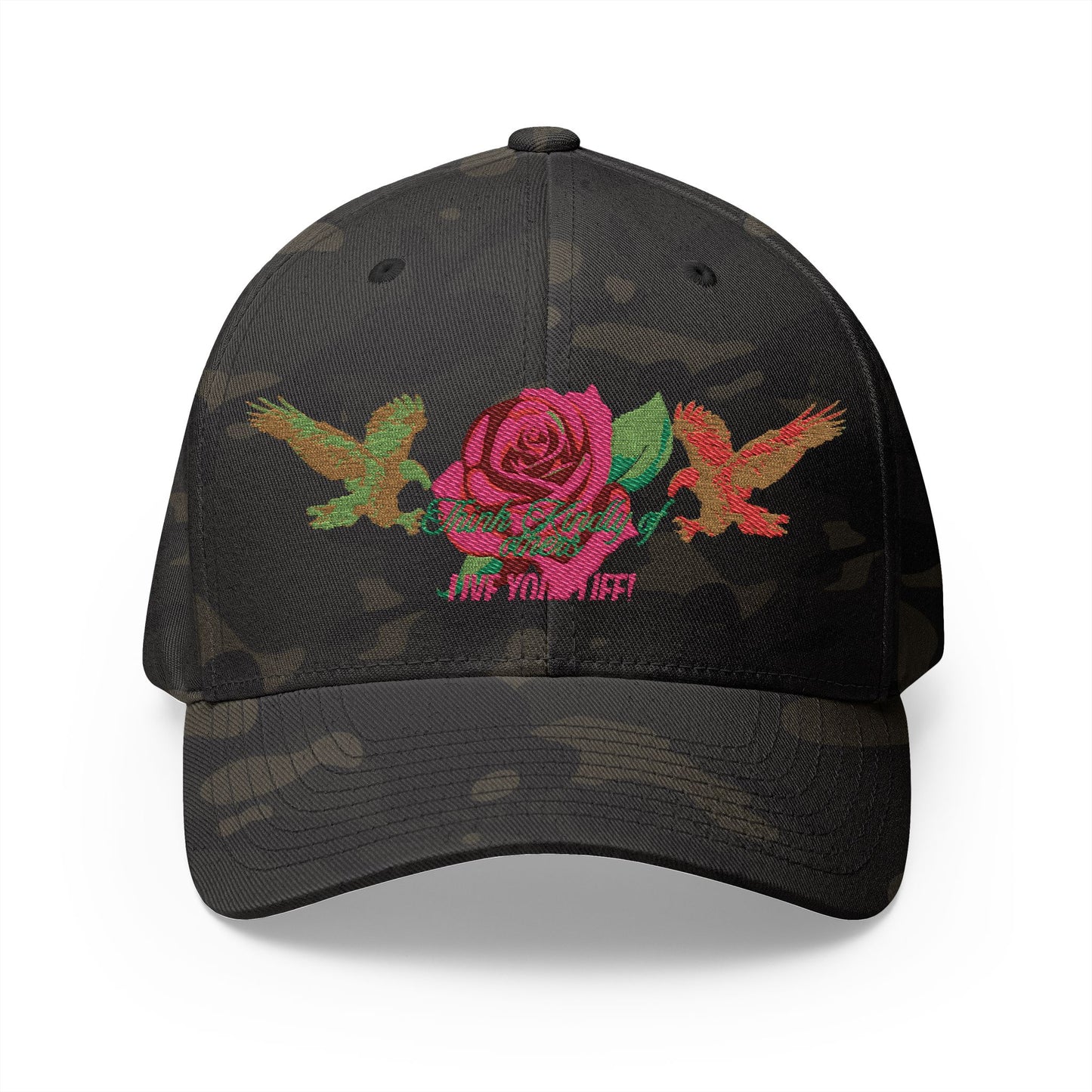 Embroidered Floral Cap, Stylish Closed-Back Hat - Think Kindly of Others/Live Your Life!