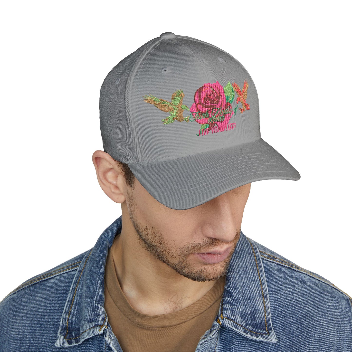 Embroidered Floral Cap, Stylish Closed-Back Hat - Think Kindly of Others/Live Your Life!