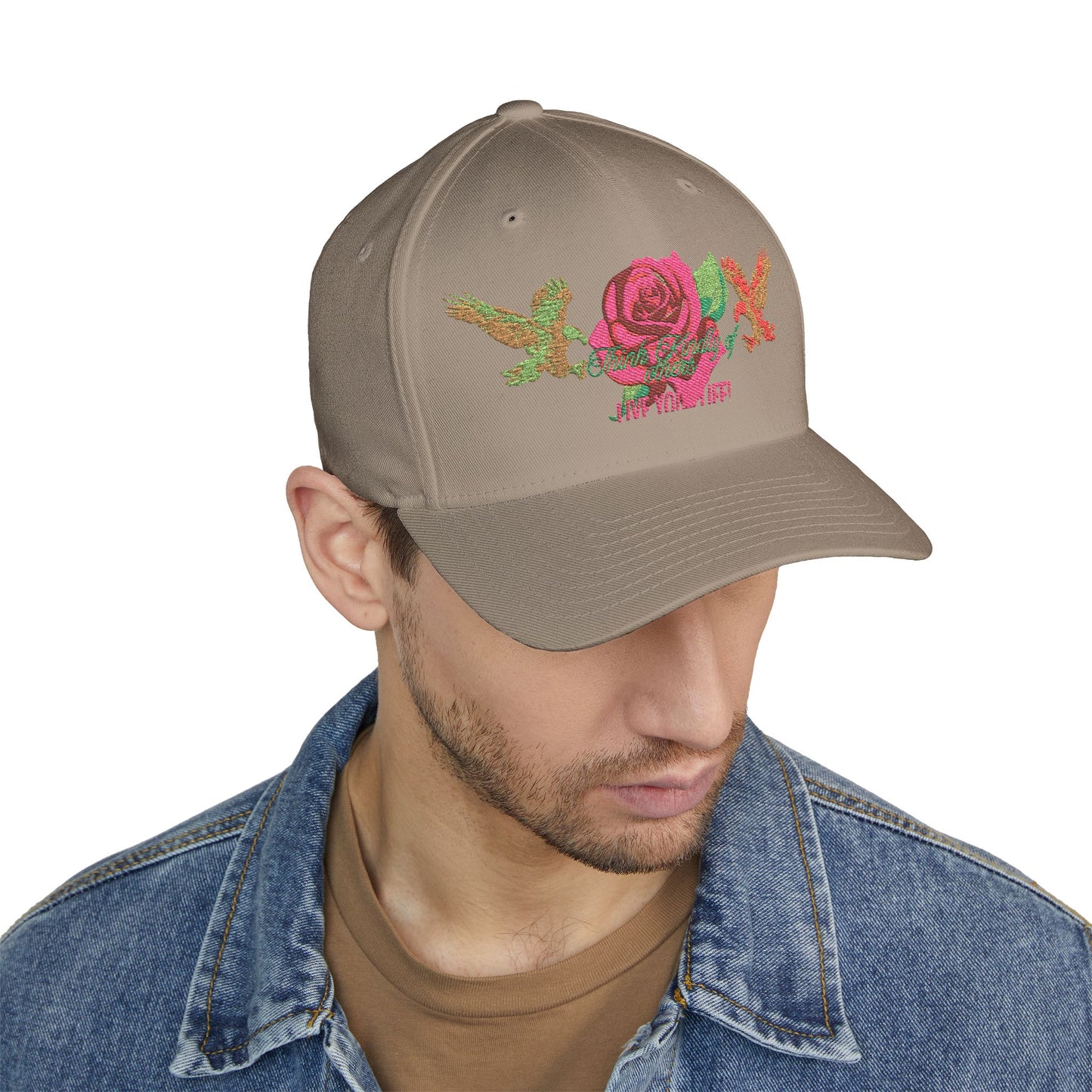 Embroidered Floral Cap, Stylish Closed-Back Hat - Think Kindly of Others/Live Your Life!