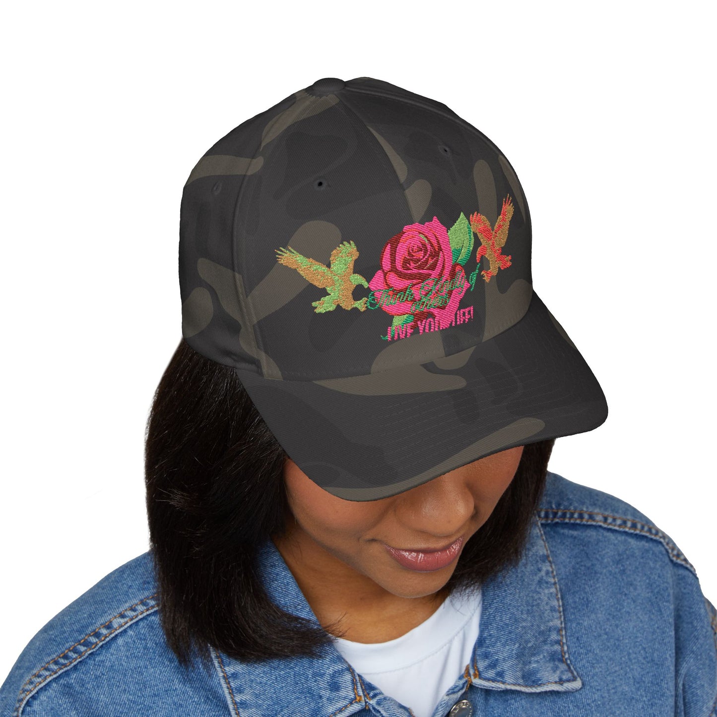 Embroidered Floral Cap, Stylish Closed-Back Hat - Think Kindly of Others/Live Your Life!