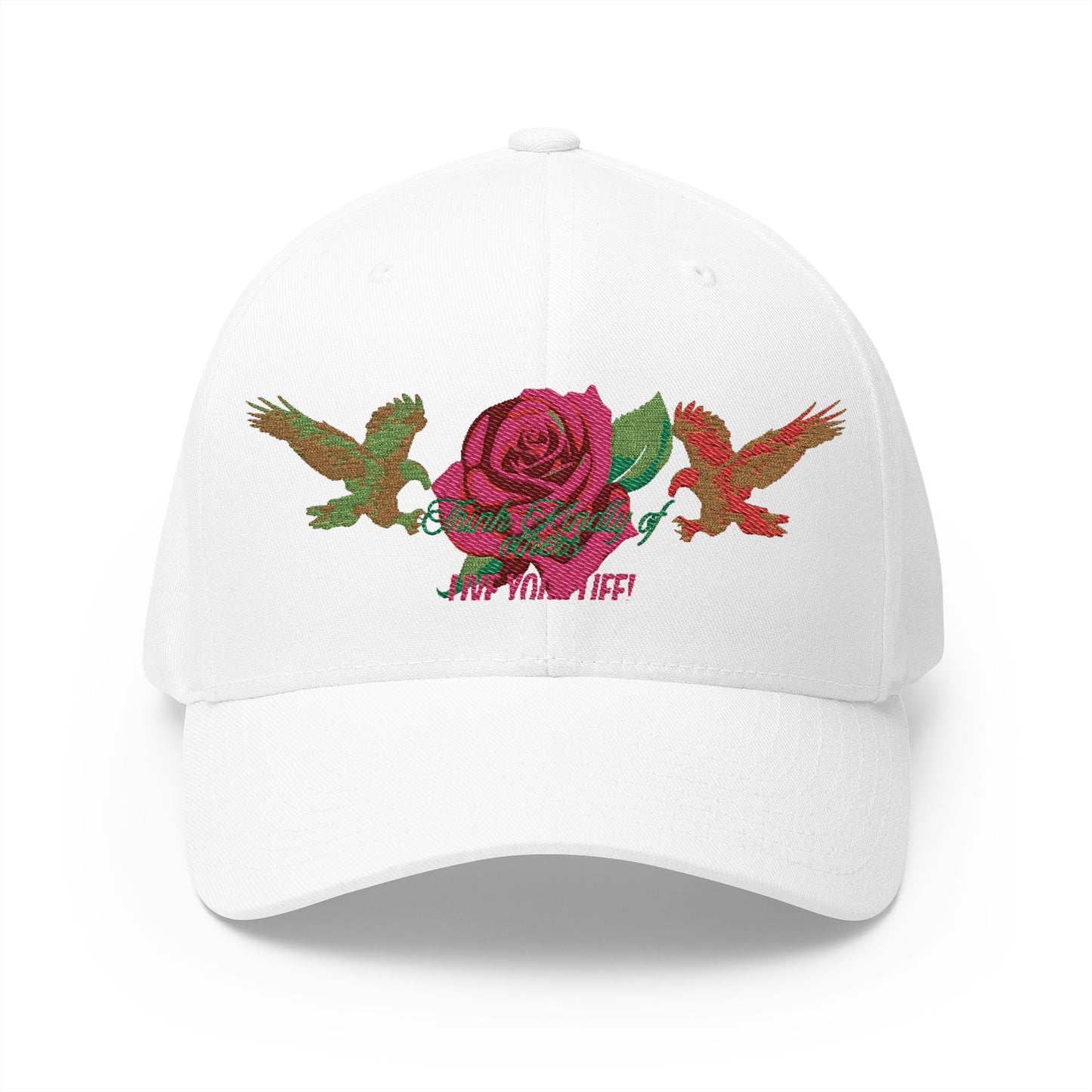 Embroidered Floral Cap, Stylish Closed-Back Hat - Think Kindly of Others/Live Your Life!