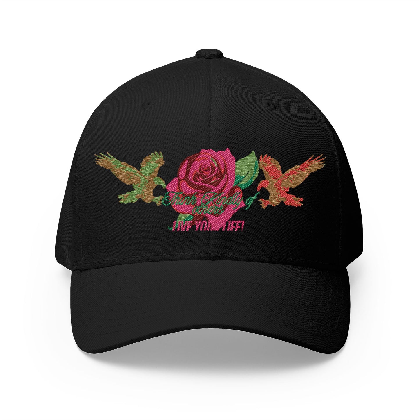 Embroidered Floral Cap, Stylish Closed-Back Hat - Think Kindly of Others/Live Your Life!