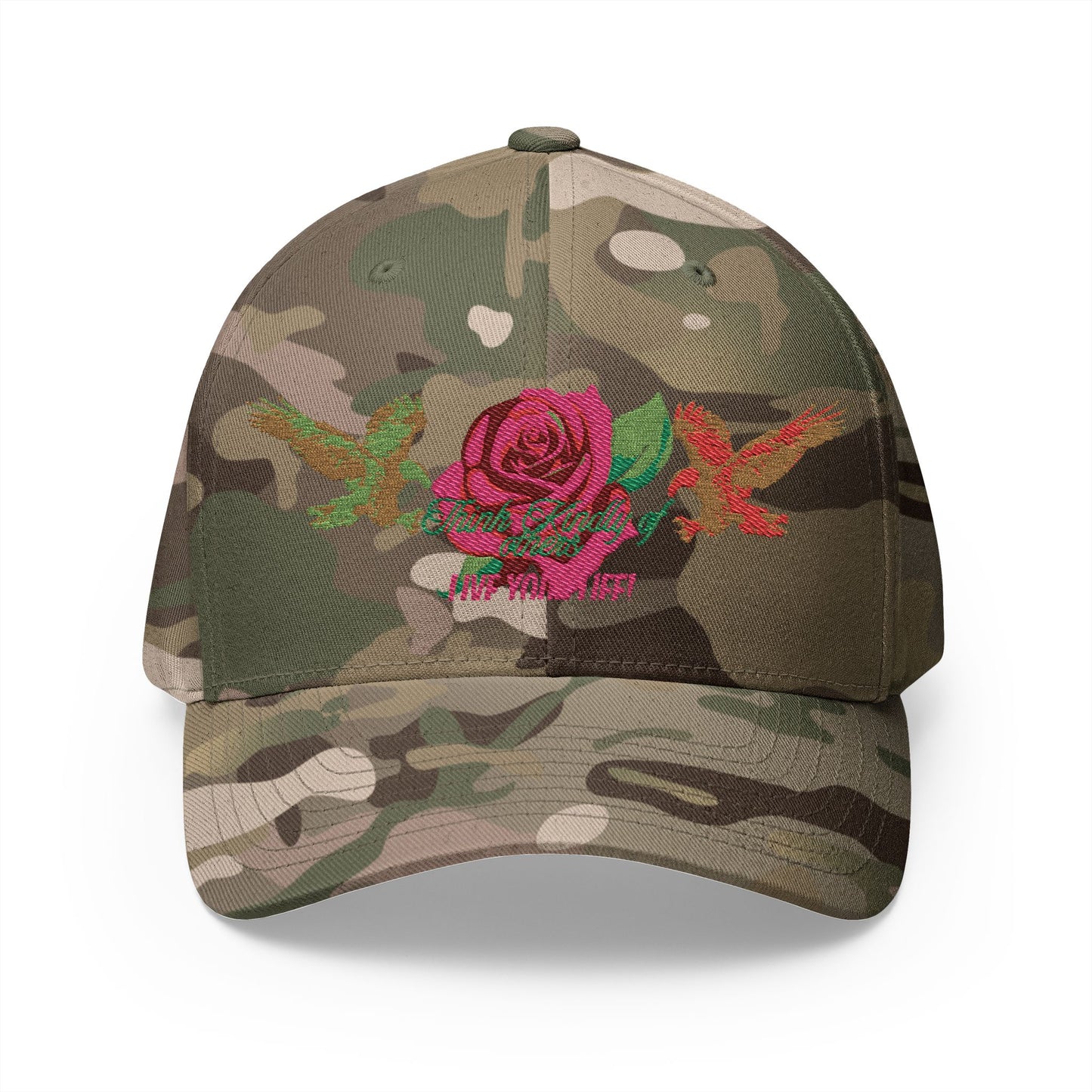 Embroidered Floral Cap, Stylish Closed-Back Hat - Think Kindly of Others/Live Your Life!