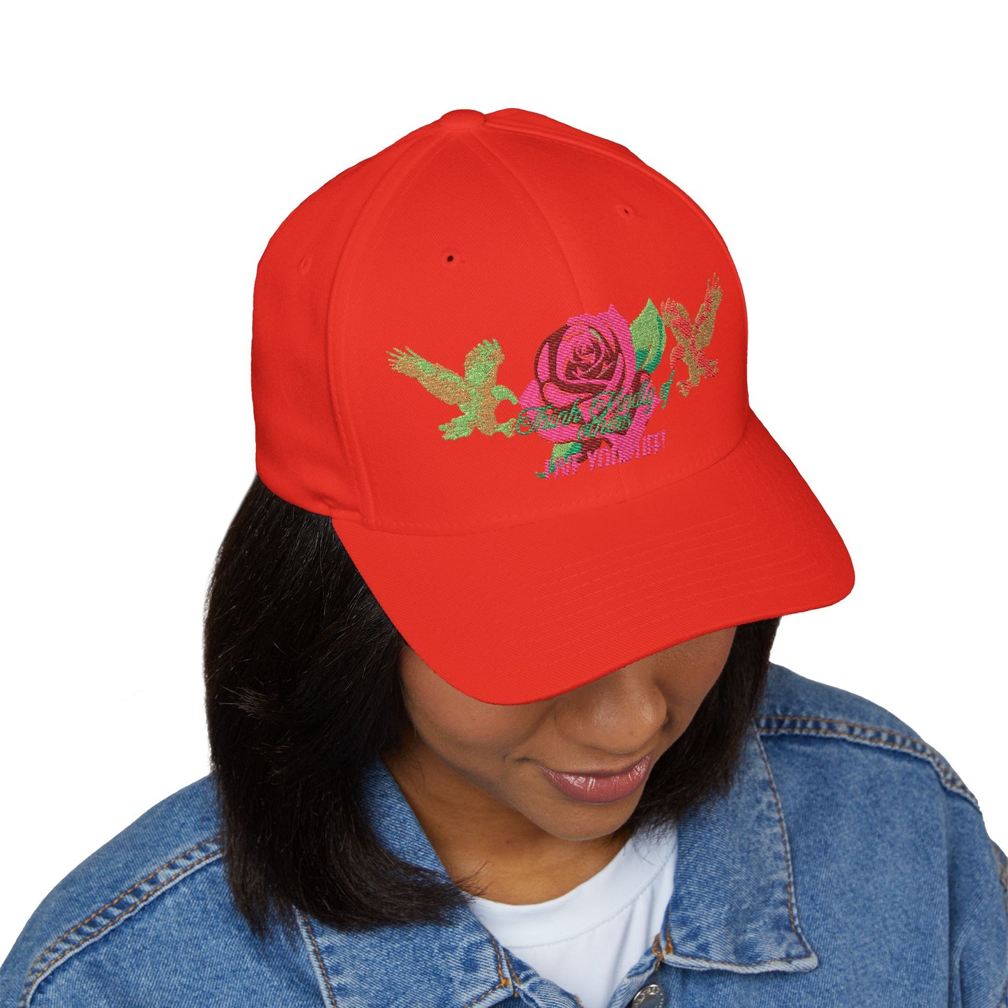 Embroidered Floral Cap, Stylish Closed-Back Hat - Think Kindly of Others/Live Your Life!