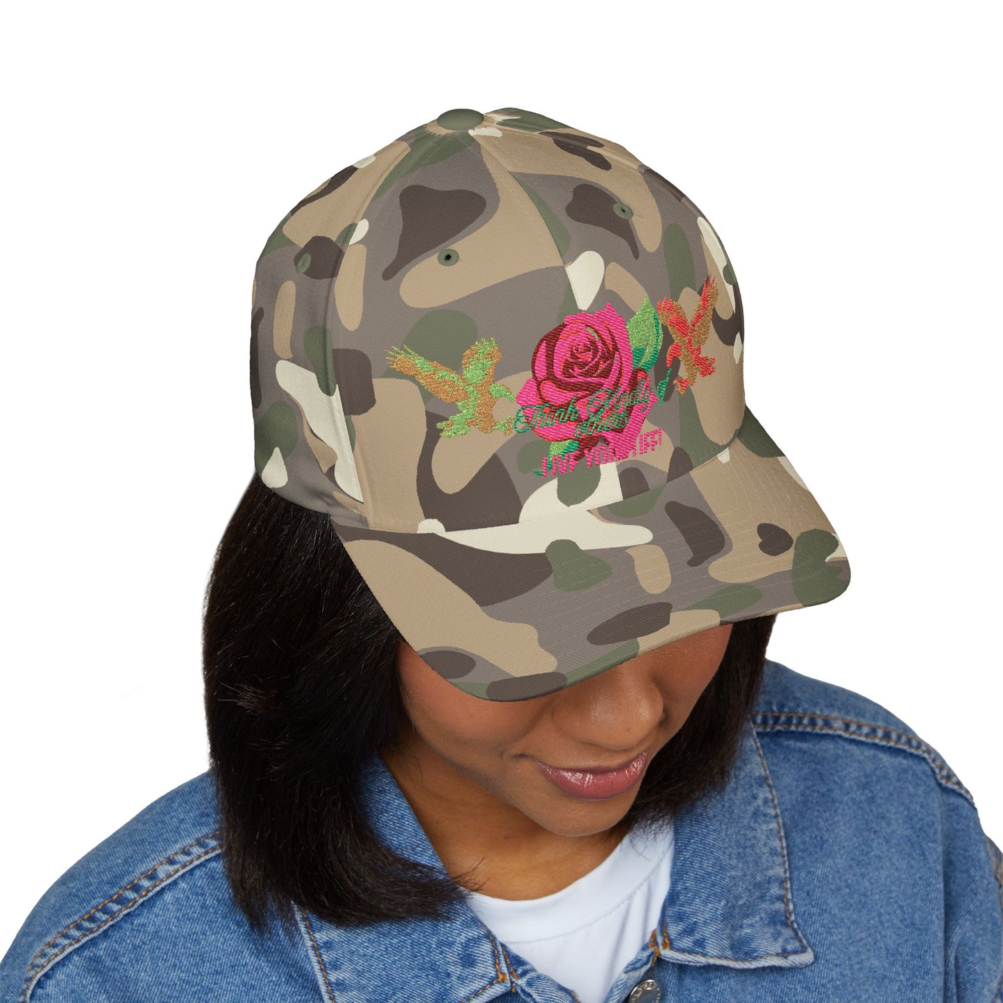 Embroidered Floral Cap, Stylish Closed-Back Hat - Think Kindly of Others/Live Your Life!