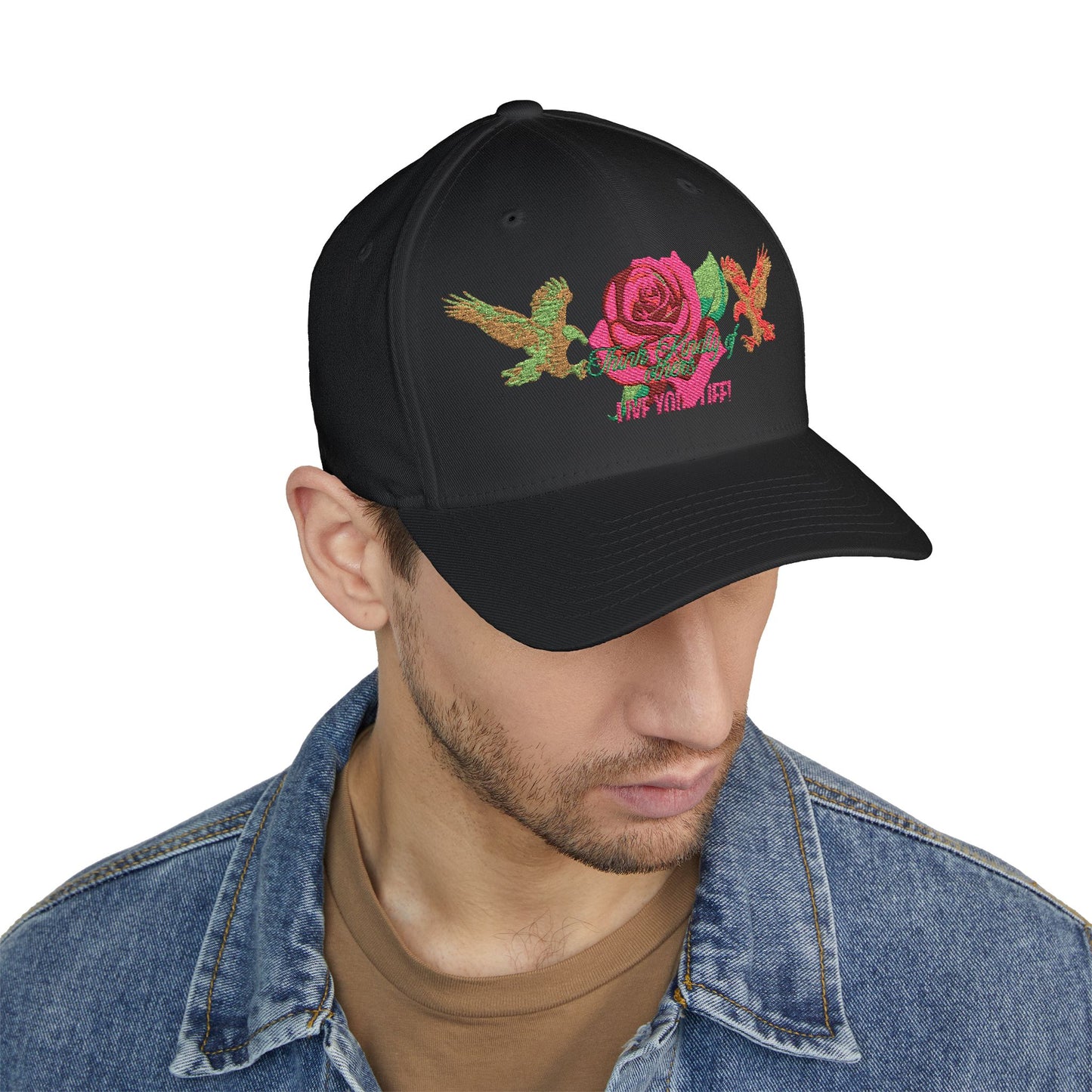 Embroidered Floral Cap, Stylish Closed-Back Hat - Think Kindly of Others/Live Your Life!