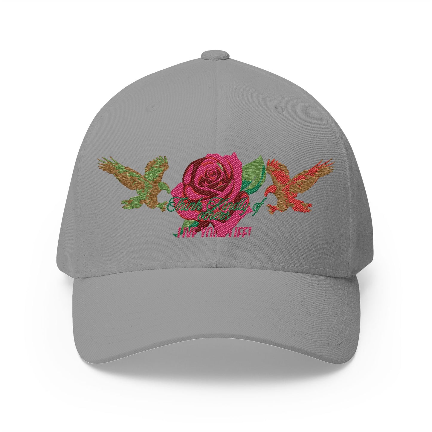 Embroidered Floral Cap, Stylish Closed-Back Hat - Think Kindly of Others/Live Your Life!