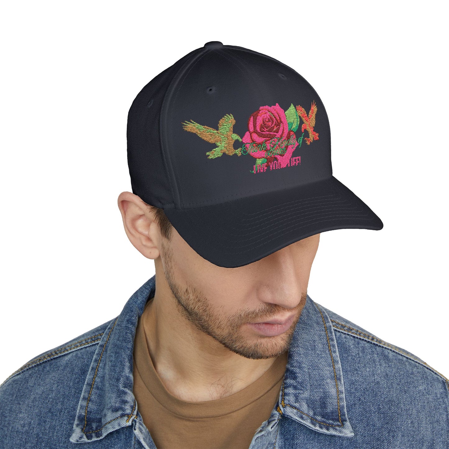 Embroidered Floral Cap, Stylish Closed-Back Hat - Think Kindly of Others/Live Your Life!