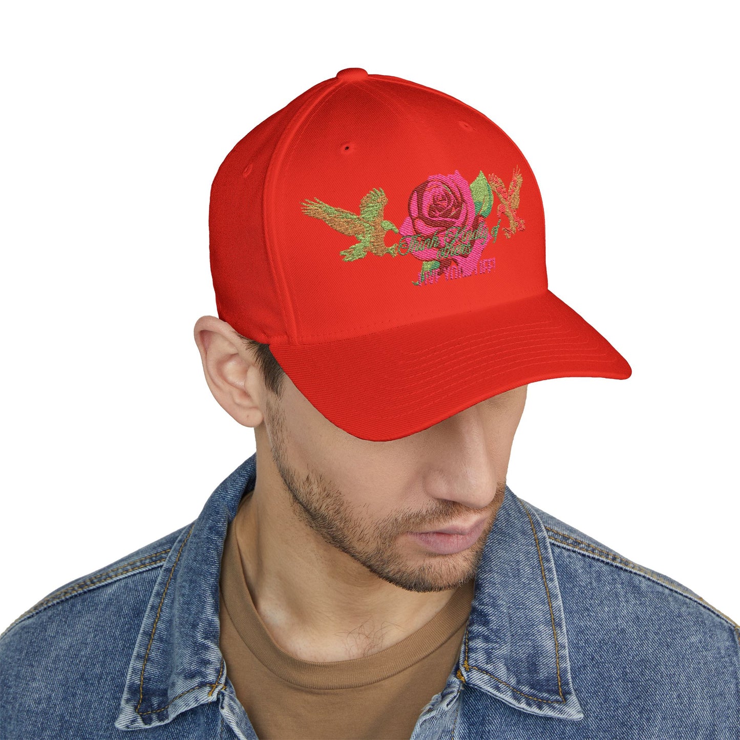 Embroidered Floral Cap, Stylish Closed-Back Hat - Think Kindly of Others/Live Your Life!
