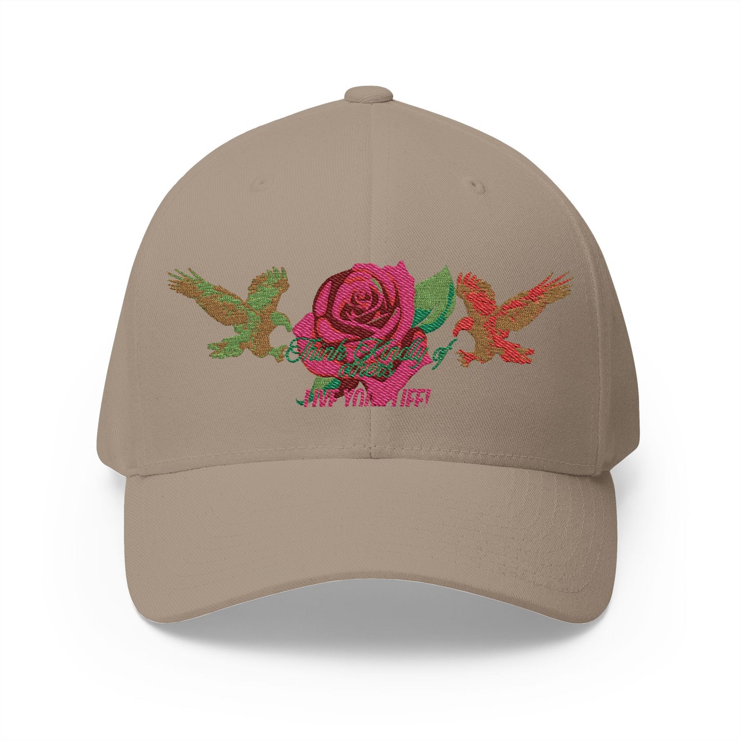 Embroidered Floral Cap, Stylish Closed-Back Hat - Think Kindly of Others/Live Your Life!